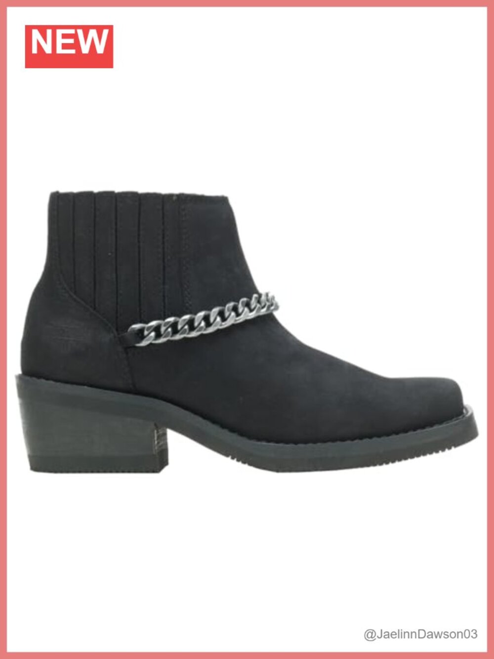 Full Grain Leather Ankle Motorcycle Boots Chain Detail Block Heel